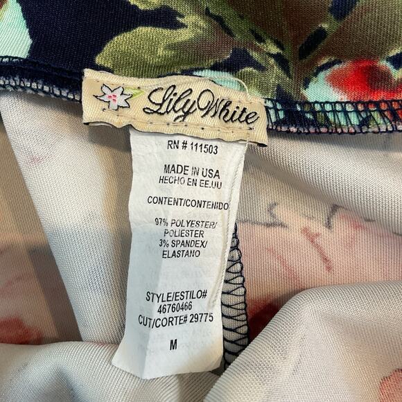 Lily White Skirt Womens Medium Blue Red Floral Knit A-Line Pull On Mini - Picture 9 of 10